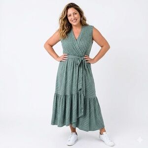 Smash + Tess Green Zebra Print Wrap Midi Dress with Pockets Size 3XL/4XL